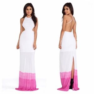 wood leigh • sydney pink white ombre knit halter top backless cutout maxi dress